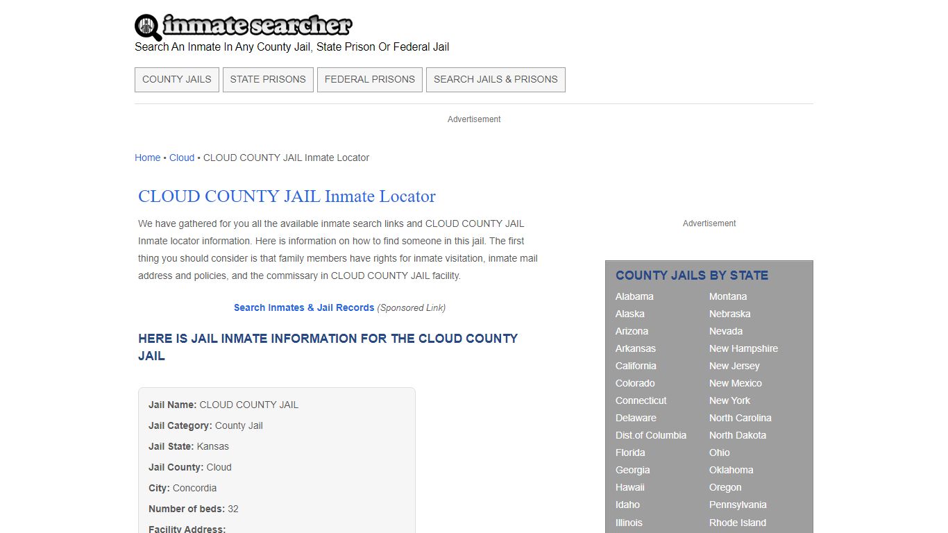 CLOUD COUNTY JAIL Inmate Locator - Inmate Searcher